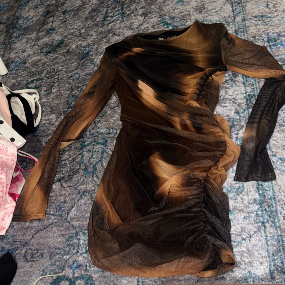 Zara Black and Brown Long Sleeve Dress